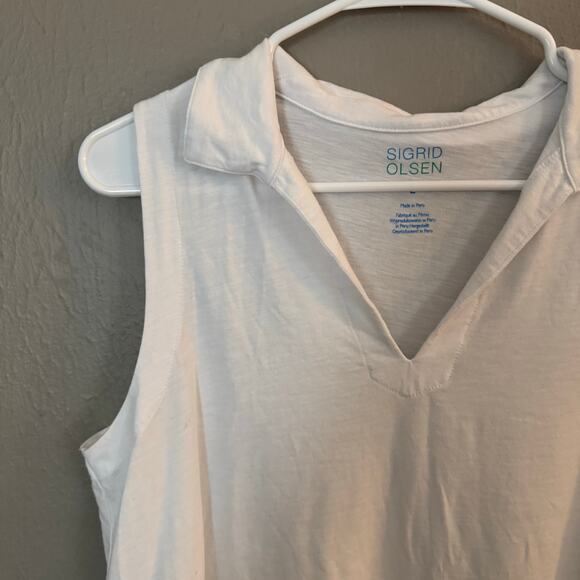 SINGRID OLSEN White Collar Tank Top Casaual Summer Spring Size Large casual - Picture 2 of 7